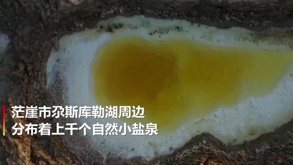 【神奇!航拍柴达木盆地荷包蛋泉[期待]】据中新视频:近日,青海省茫崖市官方在该市花土沟镇小
