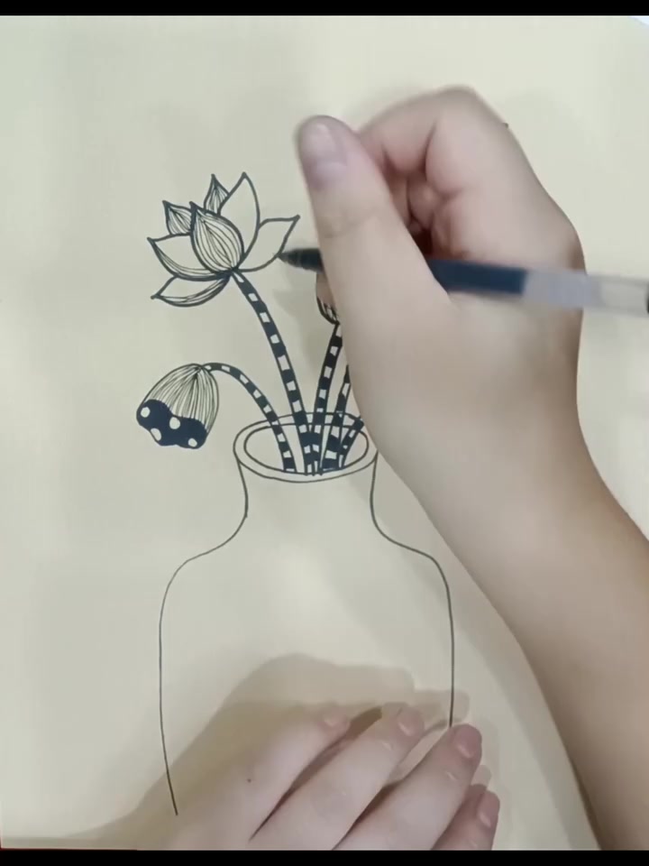 儿童创意画:幼儿简笔画线描《花瓶中的荷花》
