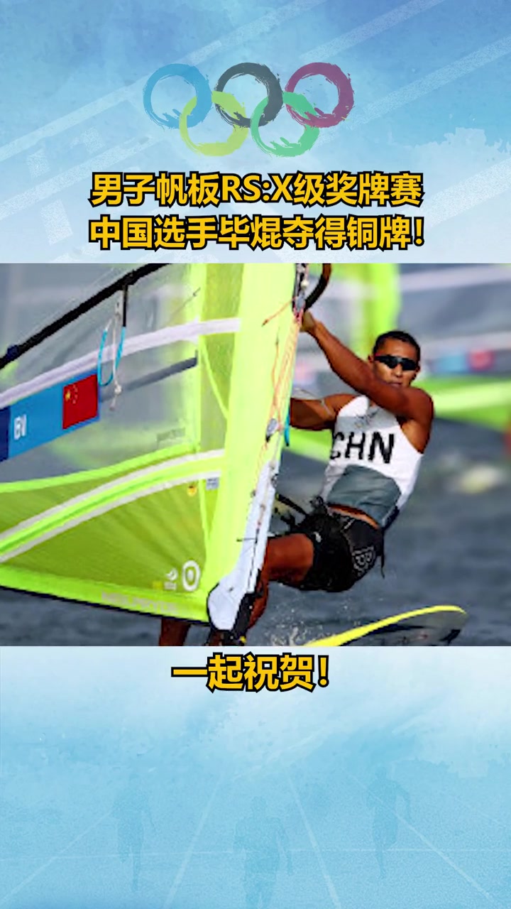 祝贺!中国选手毕焜获男子帆板RS:X级铜牌!