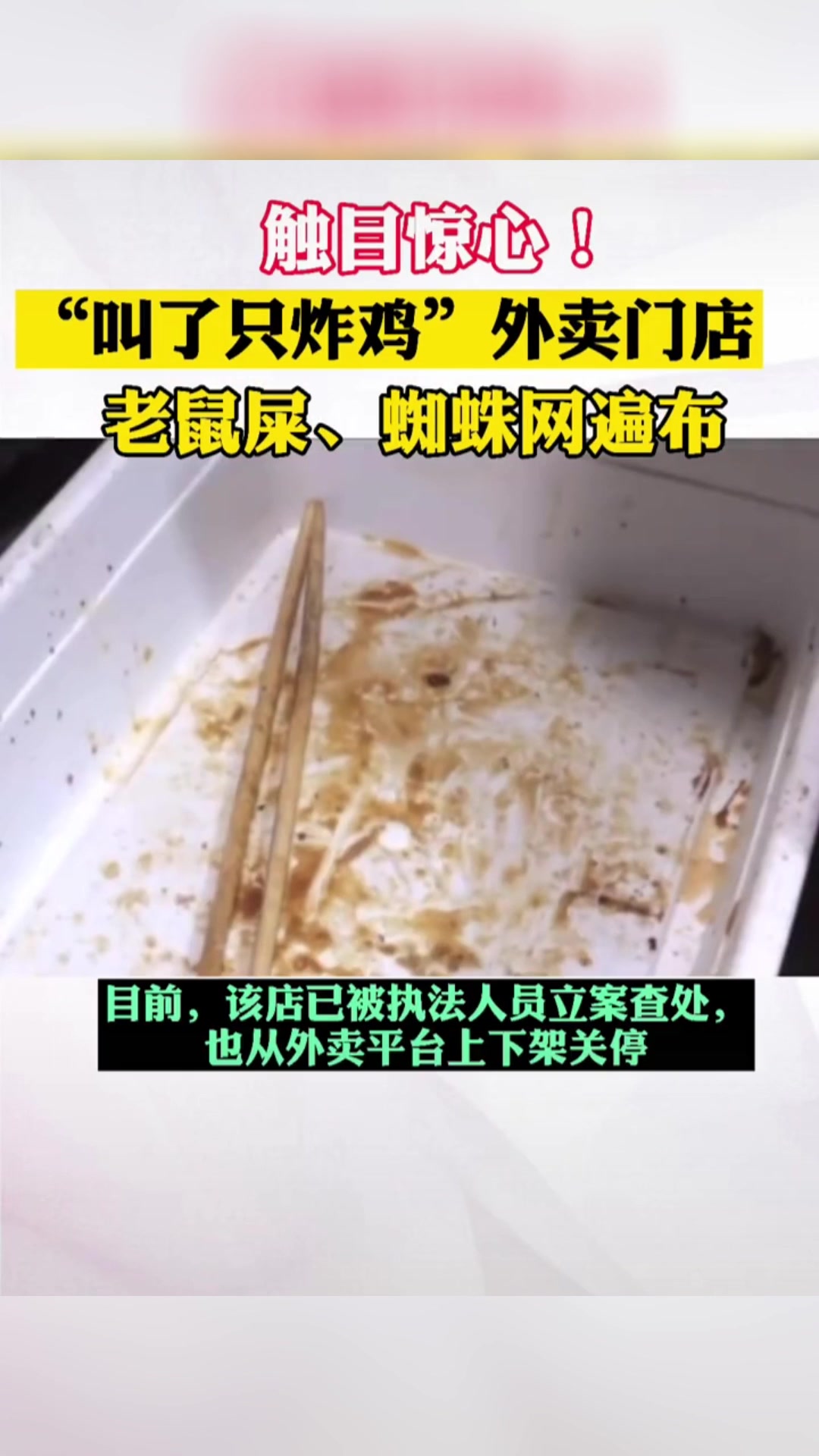 触目惊心!福州一“叫了只炸鸡”外卖门店遍布老鼠屎和蜘蛛网