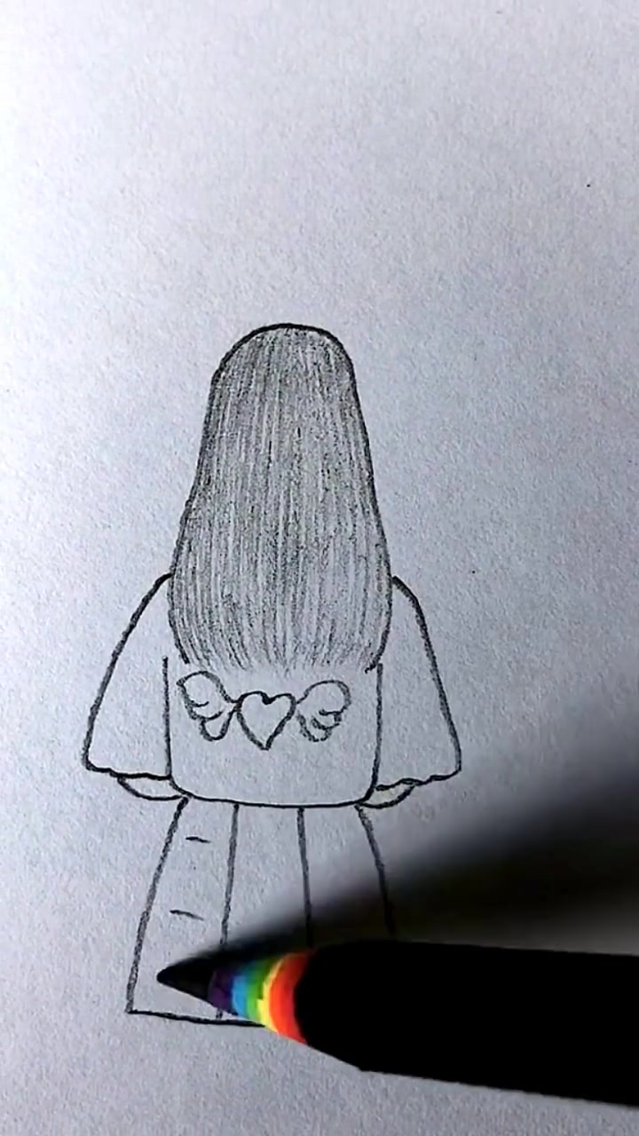 简单的画一个下雨撑伞的小姑娘~ 绘画 素描 画画