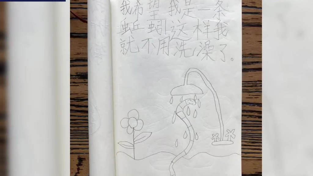 【可爱童心!小女孩的日记本太治愈了】小朋友说牙膏是牙刷上的海浪近日,上海。一个小女孩的日记