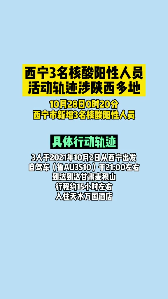 西宁3名核酸阳性人员活动轨迹涉陕西多地,曾在宝鸡酒店泡温泉