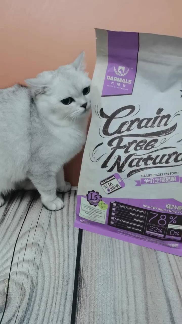 猫咪毛发靓丽的小秘密~大玛仕全鱼海藻猫粮 ????我家包子是一只银渐层,性格十分温顺,从不在家搞