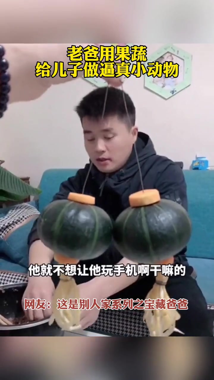 老爸用蔬菜给儿子做逼真小动物 陪伴