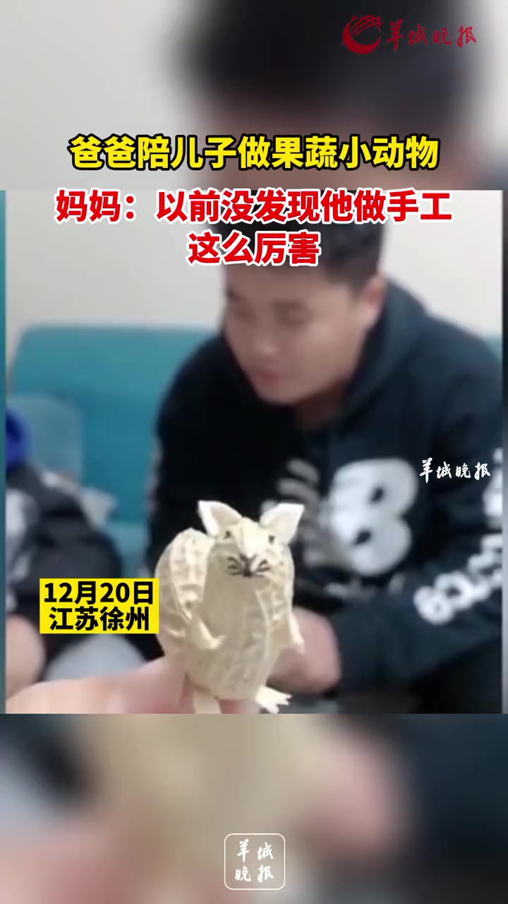 爸爸陪儿子做果蔬小动物,妈妈:以前没发现他做手工这么厉害