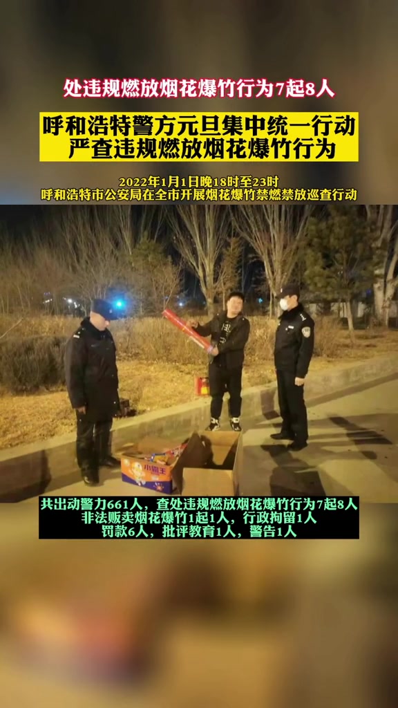 呼和浩特 警方 元旦 集中统一行动 严查 违规燃放烟花爆竹 行为