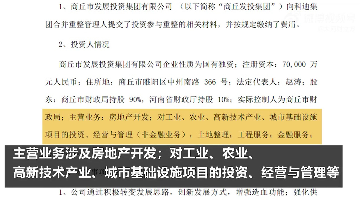 【商丘国资出手!科迪集团将迎来重整投资人】经公开招募,商丘发投集团向科迪集团合并重整管理人