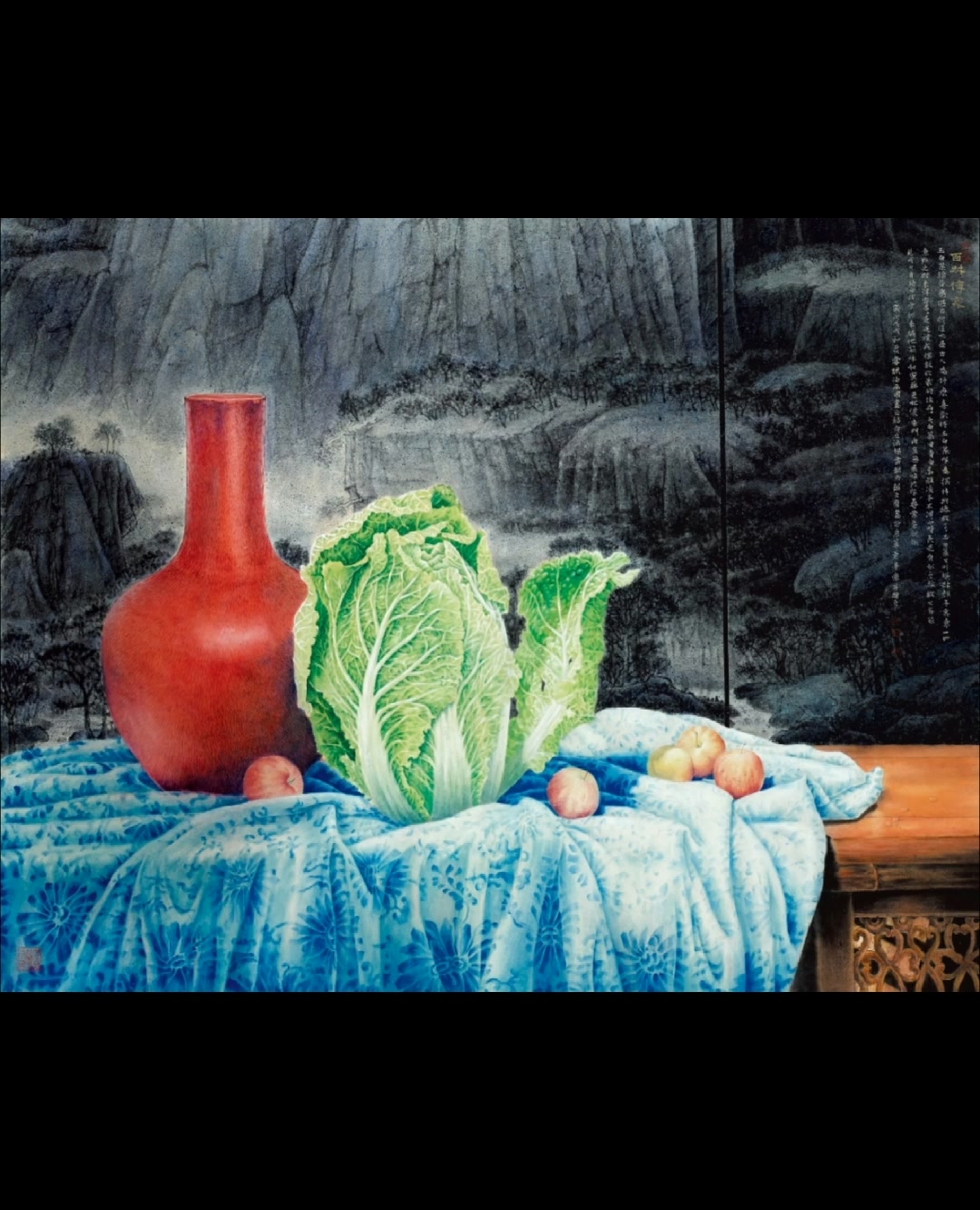 龙文会超写实工笔画白菜作品《百财传家》