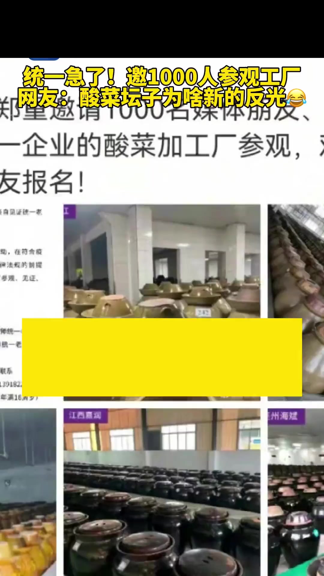 急了!统一邀请1000人到酸菜加工厂参观!