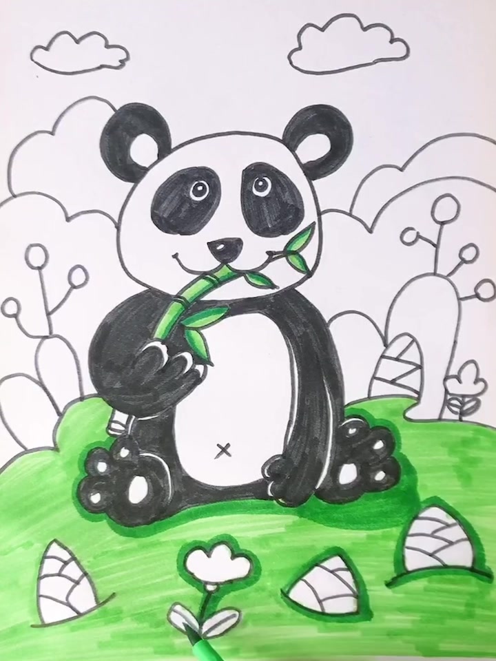 儿童基础简笔画教学《爱吃竹子的大熊猫》