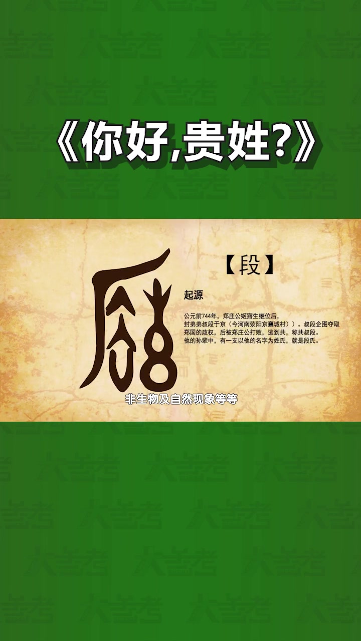 「《你好,贵姓?》」中华姓氏文化源远流长,上古时期,每个部落都有自己的图腾崇拜。后来,图腾