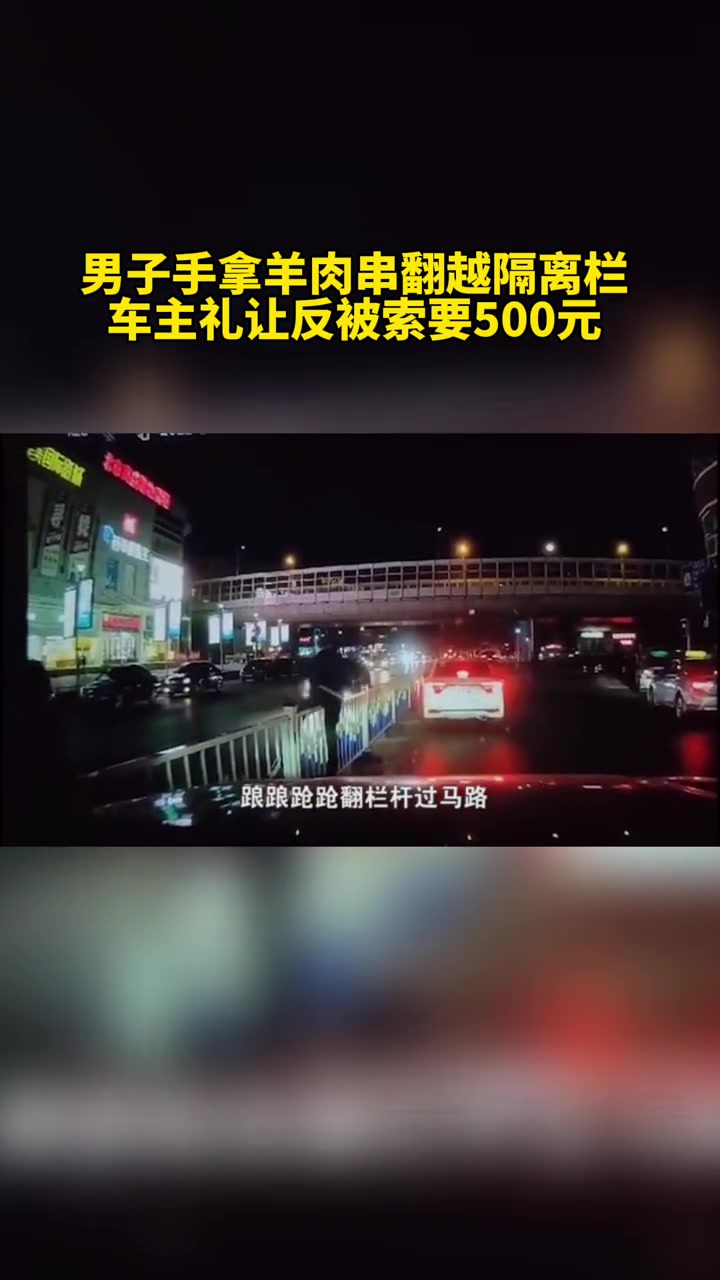 男子手拿羊肉串翻越隔离栏 车主礼让反被索要500元 大连
