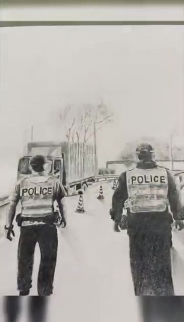辅警手绘疫情防控执勤人员