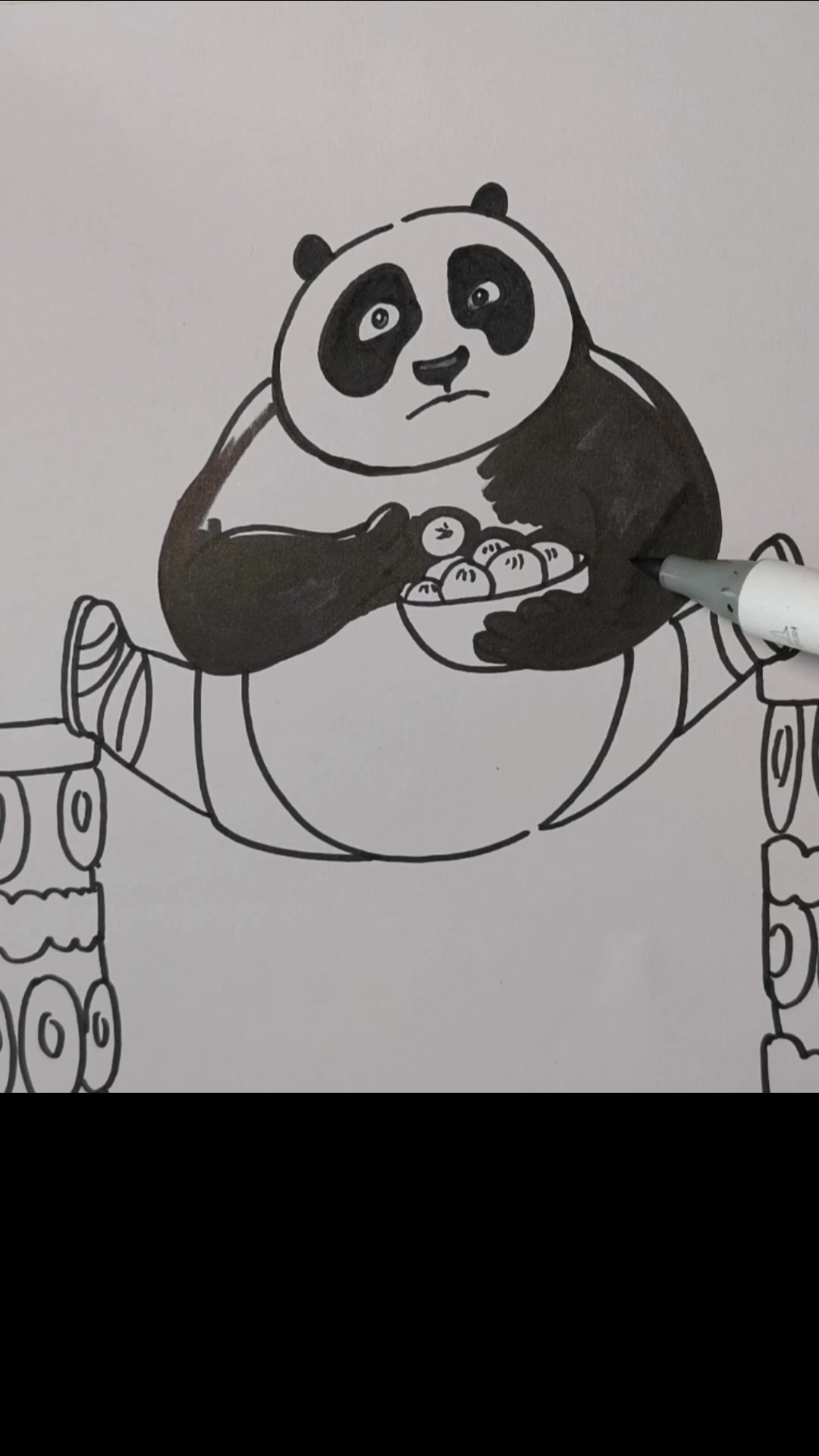 国宝功夫熊猫吃包子 手绘 画画 歌曲《几何图》