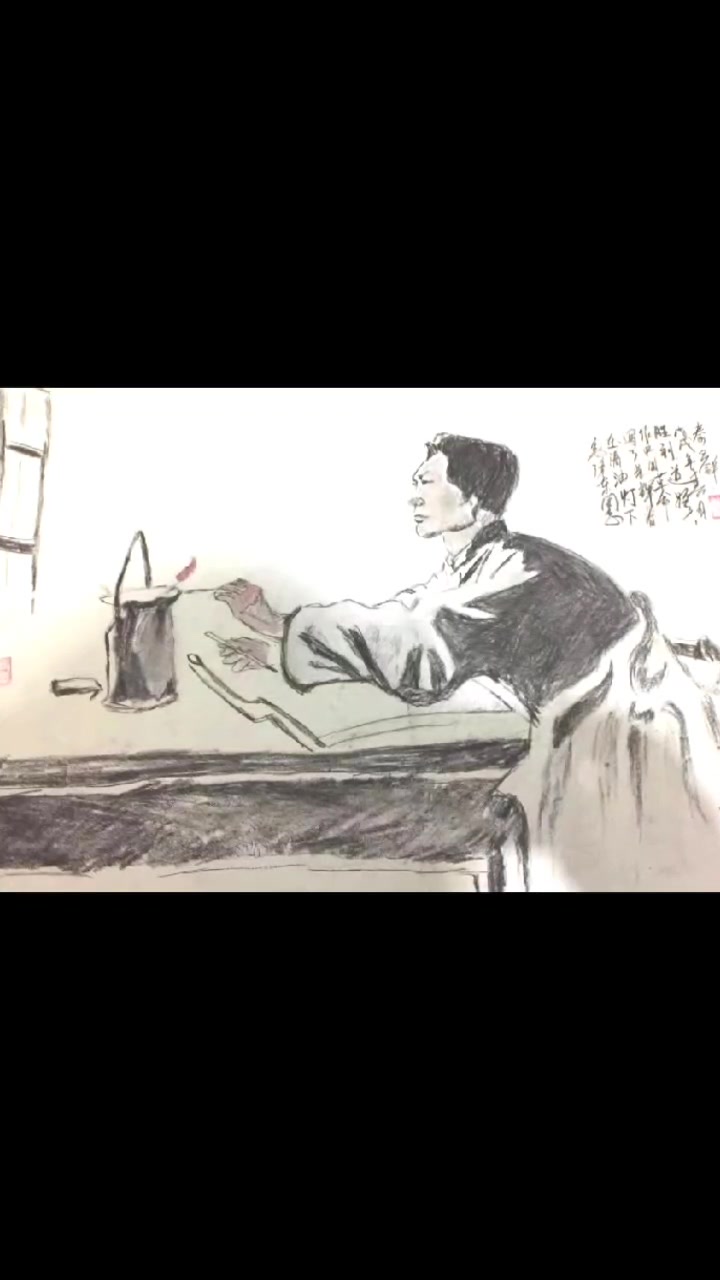 秦卫锋老师:作品素描人物,毛主席在八角楼上