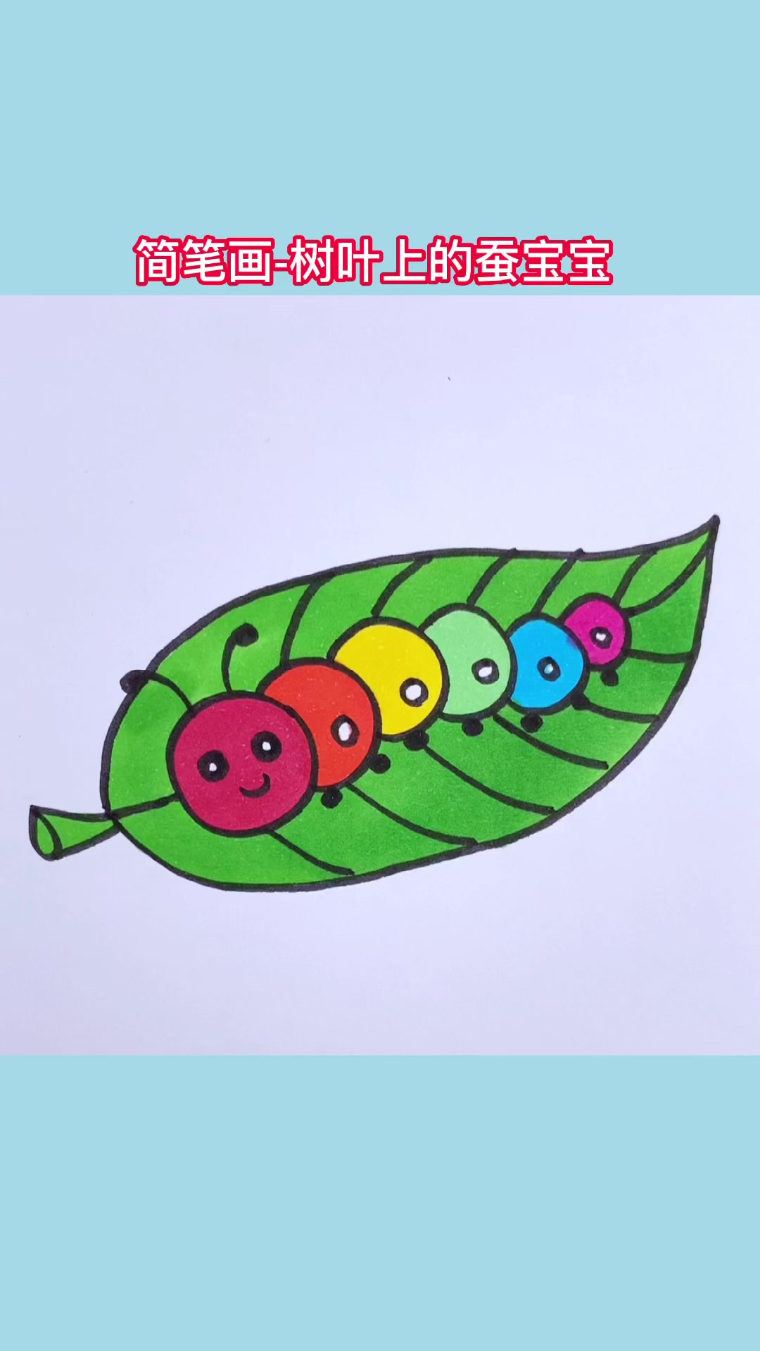 简笔画-树叶上的蚕宝宝