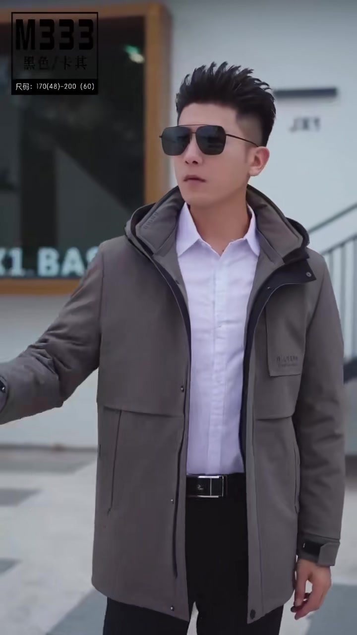 男士新款春秋冬中长款外套,真皮草派克服