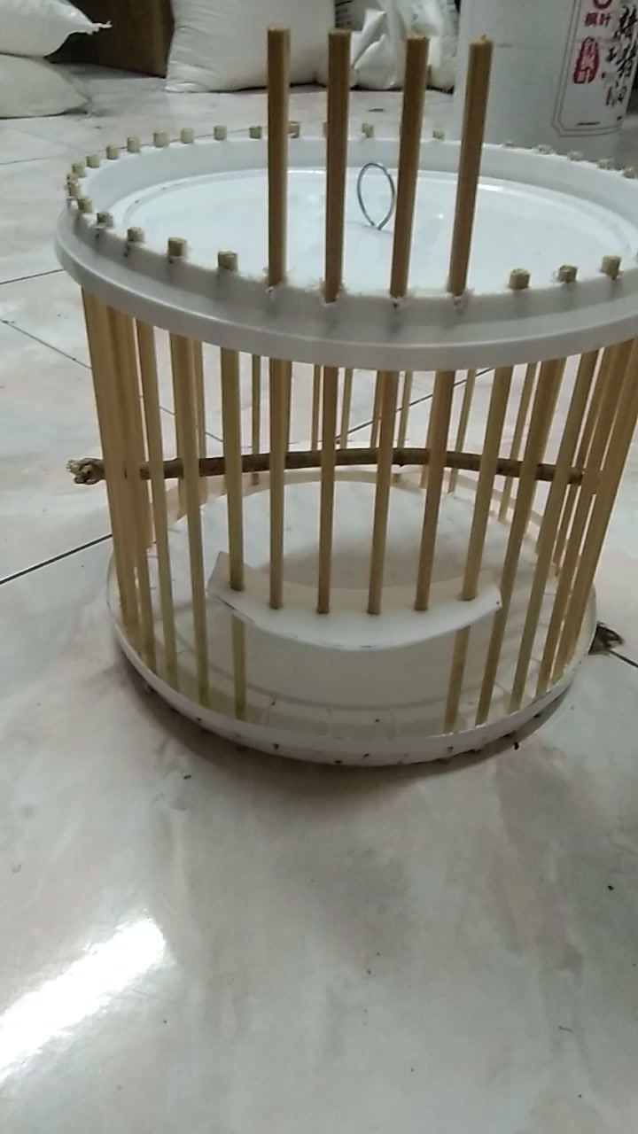 用塑料桶盖和方便筷子制作鸟笼,简单美观又好用,简直太完美!