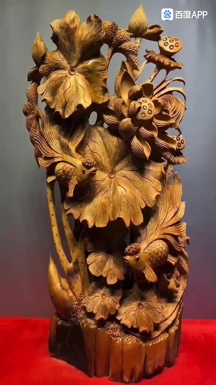根雕年年有鱼,灵动的金鱼