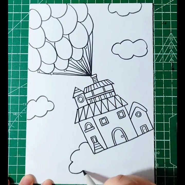 《飞屋环游记》儿童画,会飞的房子,带着梦想去环游世界 #儿童画  #简笔画  #创意美术 