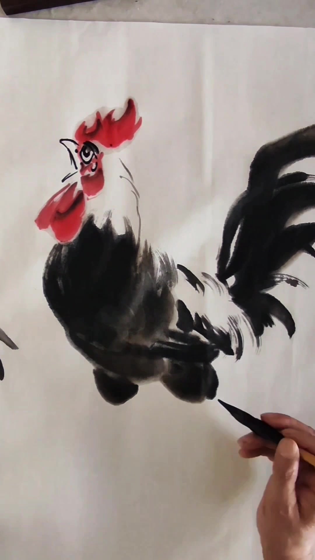 一起来画画,水墨写意公鸡画