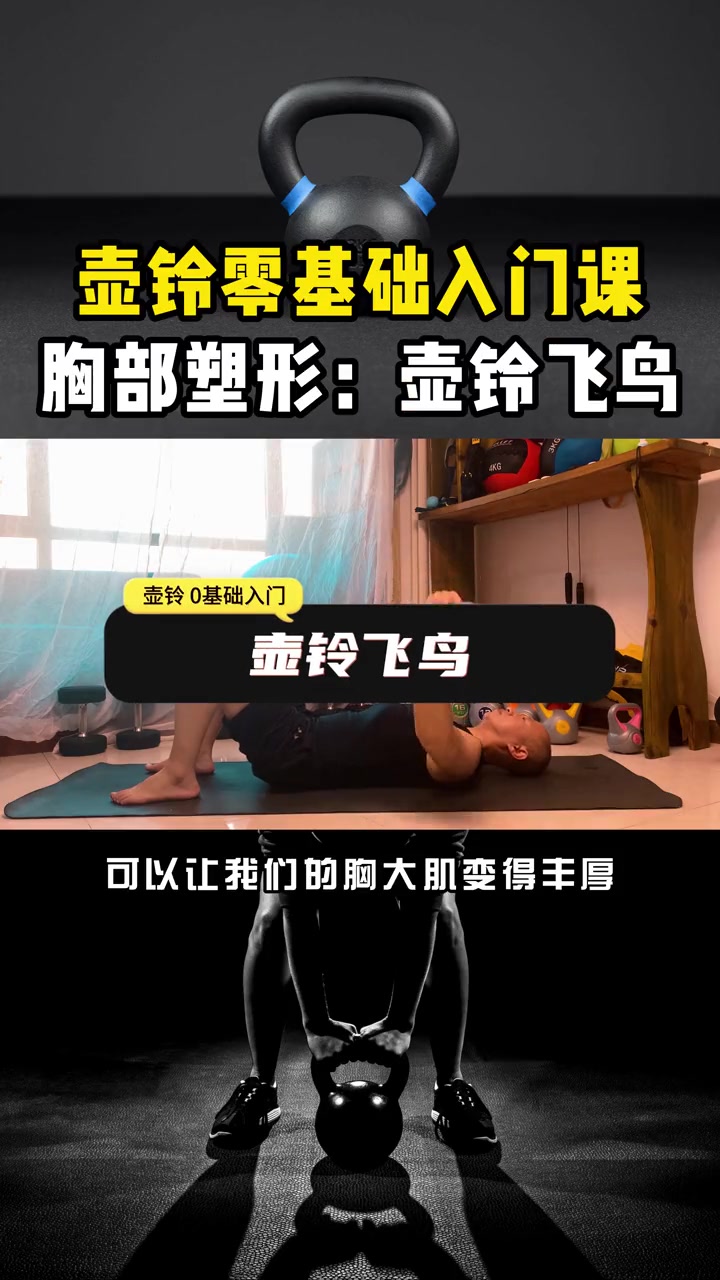 壶铃零基础入门训练-胸部训练:壶铃飞鸟 壶铃训练 健身 全民健身 居家锻炼 好身材练起来 