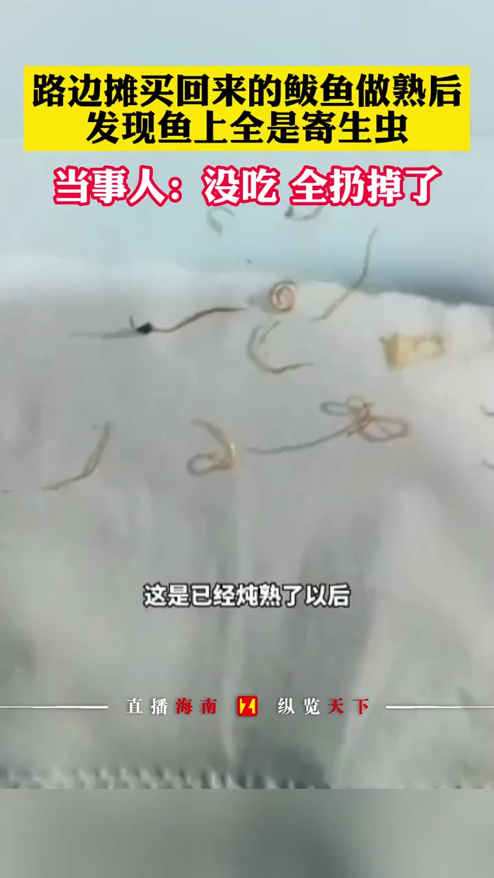 路边摊买回来的鲅鱼做熟后,发现鱼上全是寄生虫 社会百态 你怎么看