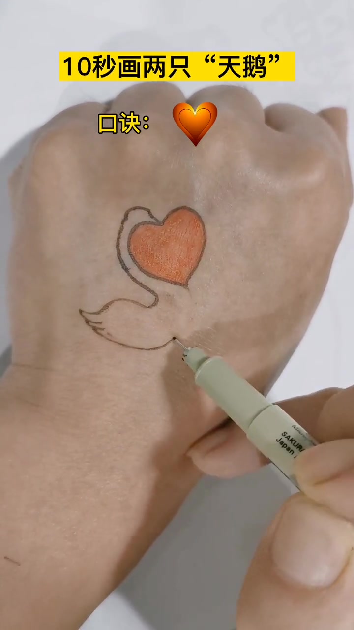 第26集|10秒画两只爱心“天鹅”,一起来画一个吧 简笔画 零基础学画画