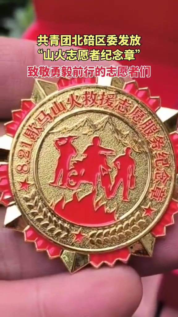 「致敬!重庆北碚为山火志愿者发纪念章」1月10日,重庆,共青团北碚区委发放“山火志愿者纪念