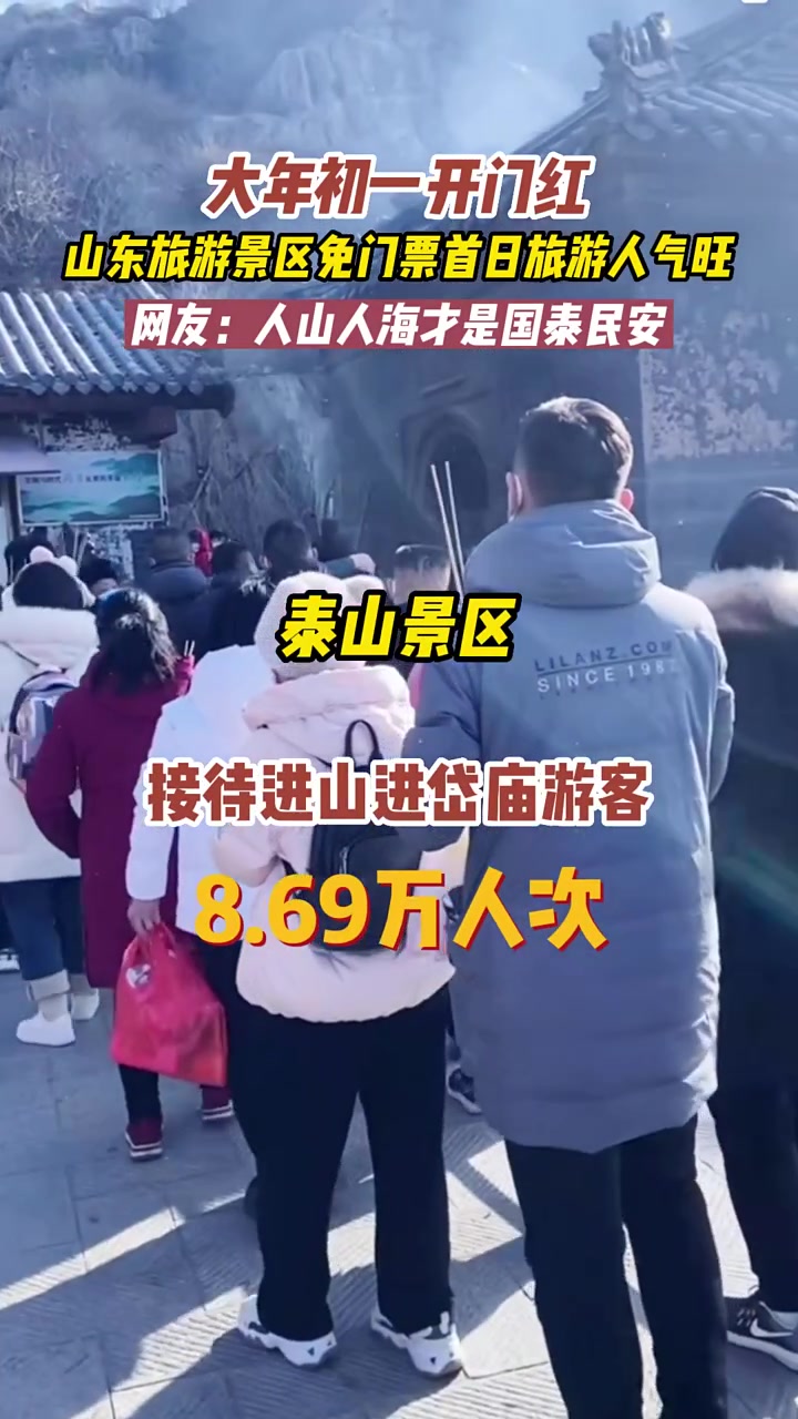大年初一开门红,山东旅游景区免门票首日旅游人气旺,游客数量和营业收入同比皆有增涨