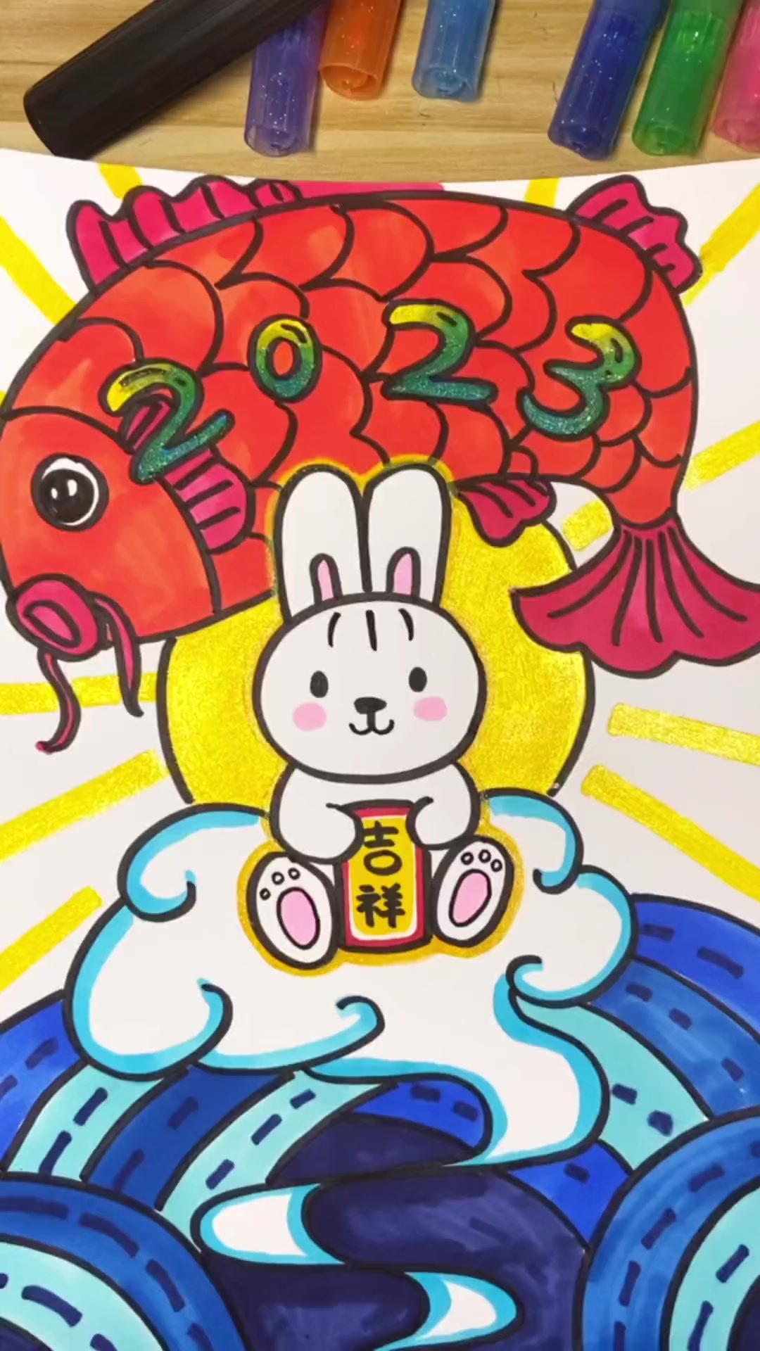 兔年年画系列《吉祥》新年主题画原创作品年画简笔画