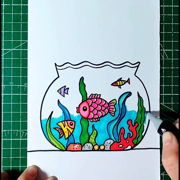 第193集 | 《鱼缸里的鱼》简笔画,创意儿童画,游来游去 #简笔画  #儿童画  #创意