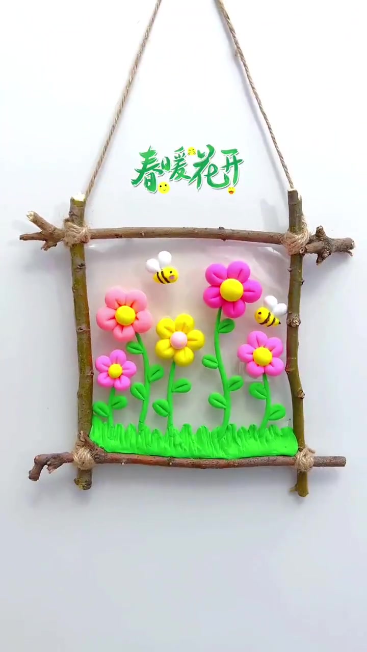 「收藏!春暖花开手工简易教程」春日氛围感+1!春天来了,用树枝和超轻粘土,简单几步做出漂亮