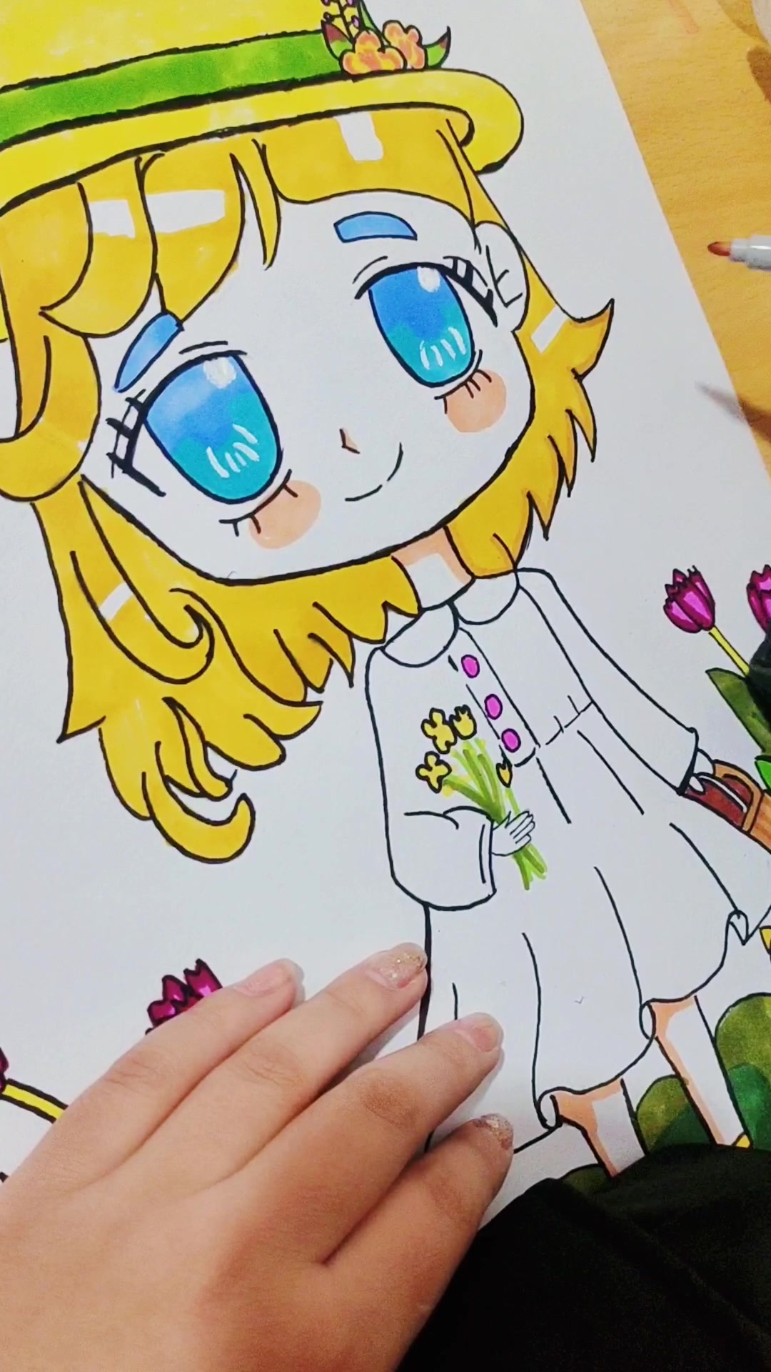 马克笔卡通可爱动漫女孩