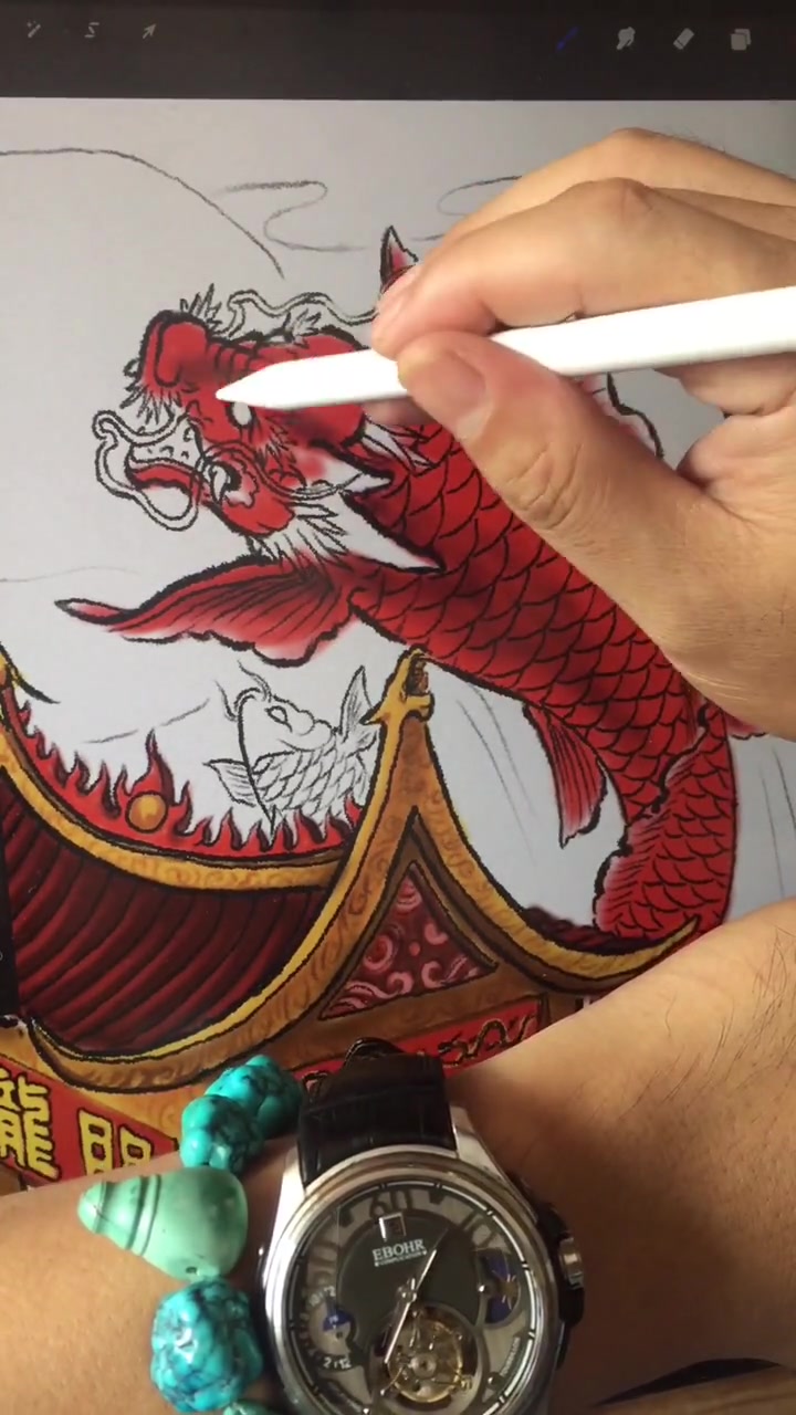 教您画的原创作品鲤鱼跃龙门,希望大家喜欢,作品进行中,感谢官方支持!