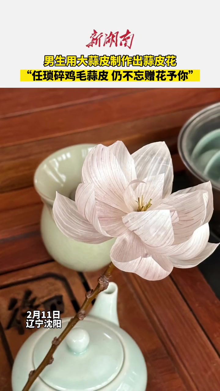 男生用大蒜皮制作出蒜皮花,“任琐碎鸡毛蒜皮,仍不忘赠花予你” 手工diy 一束花的仪式感 
