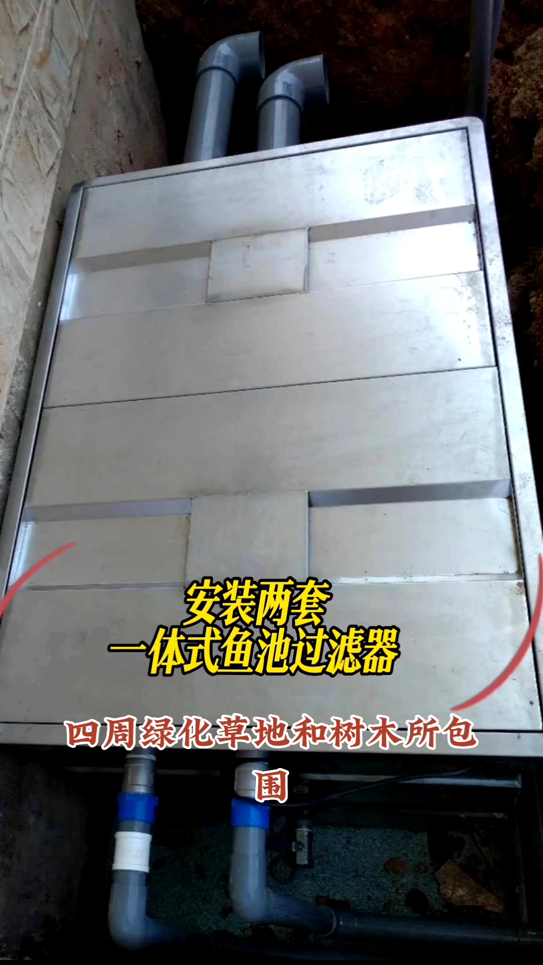 原本80立方没有过滤系统的鱼池安装鱼池过滤器前后对比