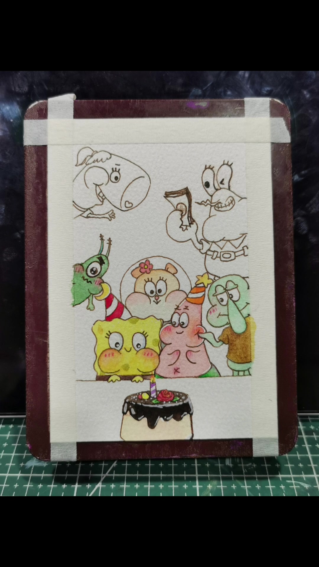 这样的情人节礼物有人要吗?海绵宝宝派大星Q版水彩手绘,快乐?