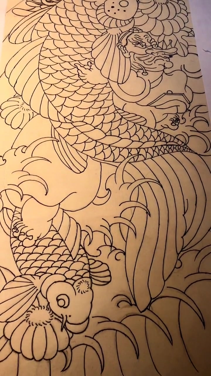 徒弟又临摹了一幅天狗抱鱼,这以后墙上可不缺挂的东西了