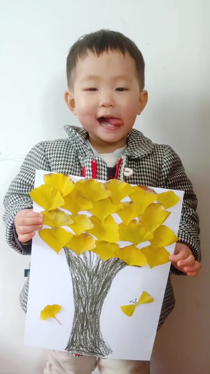 树叶粘贴画,从大自然中学习季节变化!
