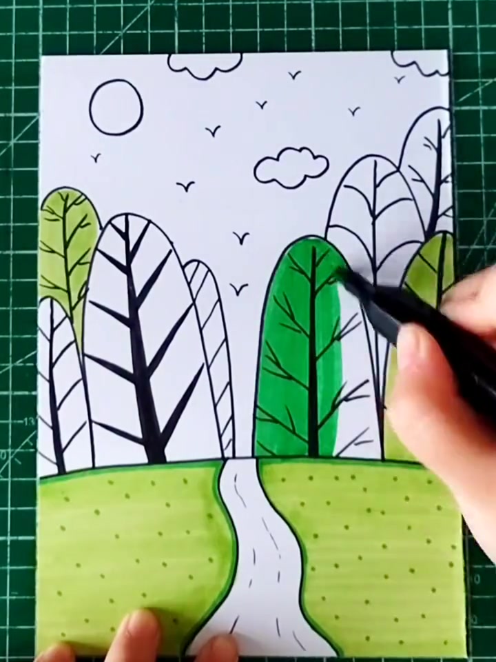 第100集|《春天》主题画,春天简笔画,适合小朋友画的春天 儿童画 创意美术 拥抱春天主题