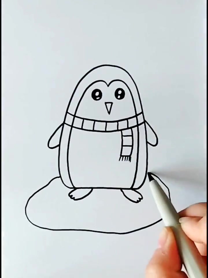 第199集|《企鹅》简笔画,萌萌的南极小企鹅 创意美术 简笔画 儿童画 零基础学画画 企鹅