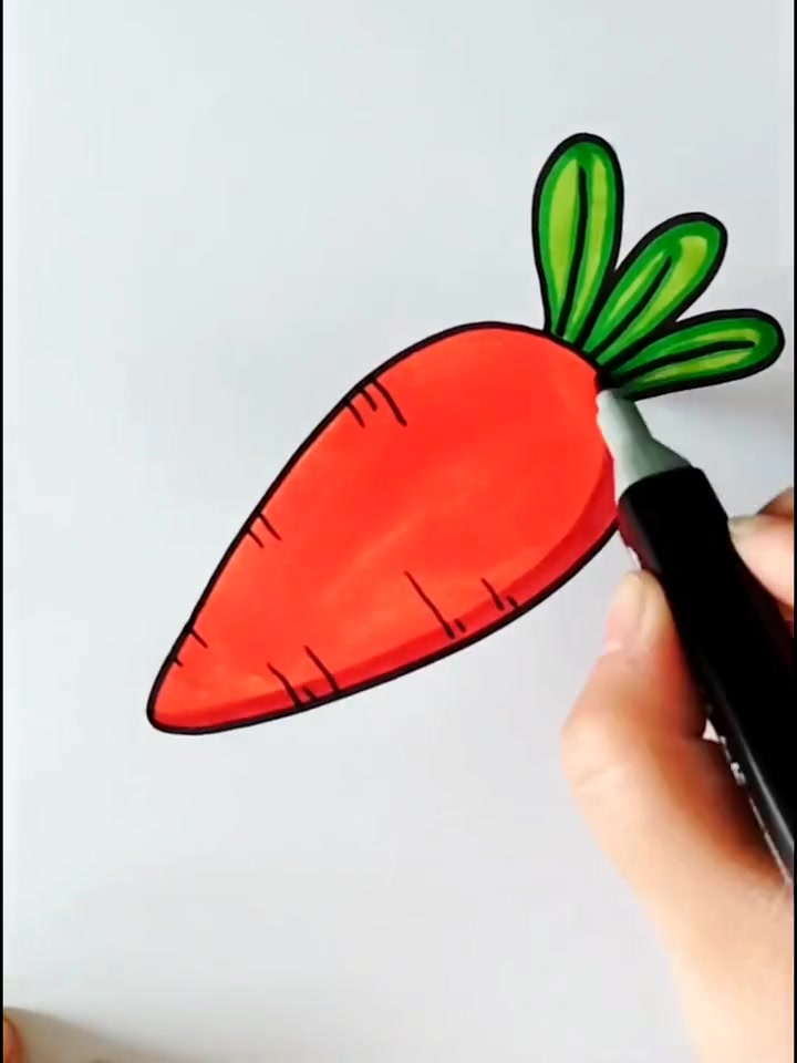 第200集|《胡萝卜》简笔画,多吃蔬菜身体好 简笔画 儿童画 创意美术 蔬菜简笔画 胡萝卜
