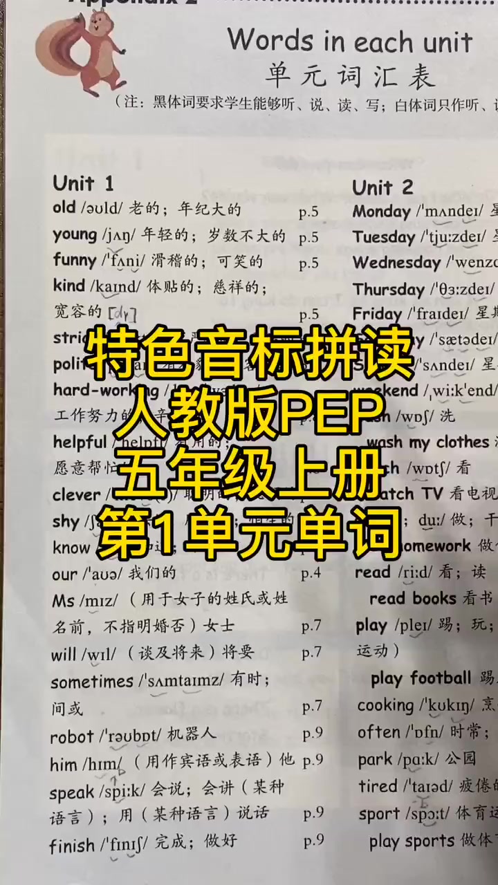 第4集|特色音标拼读人教版PEP五年级上册第1单元单词 启蒙英语