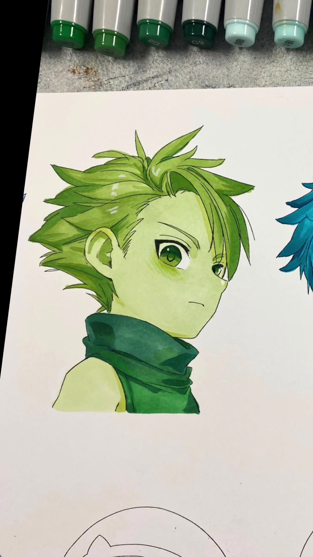 马克笔入门单色画法一起来练习,绿色系(素材来自插画师tyota板绘作品)一起学画画 动漫人