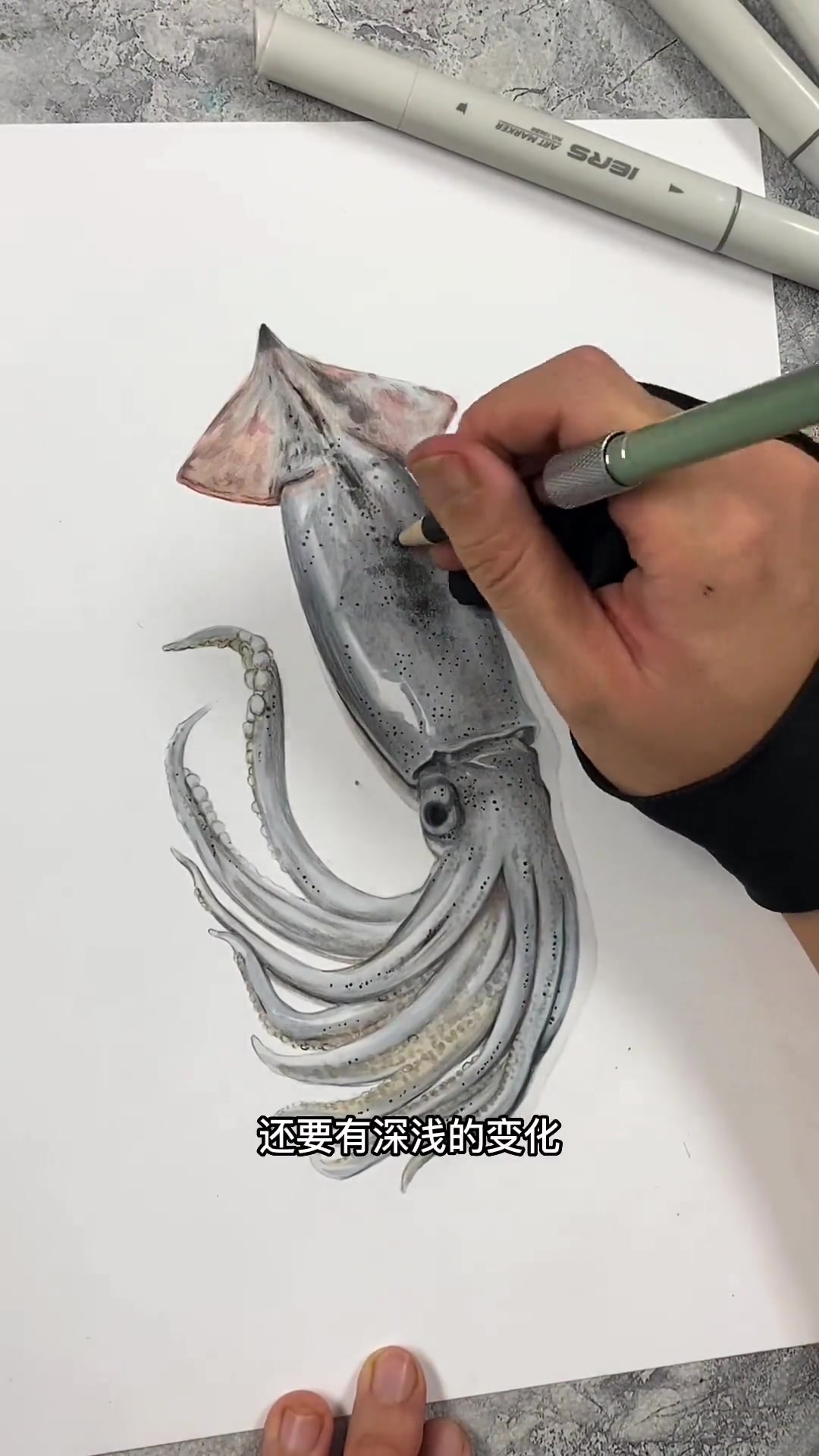 马克笔写实的画法,这个技法掌握一下 一起学画画 马克笔 鱿鱼