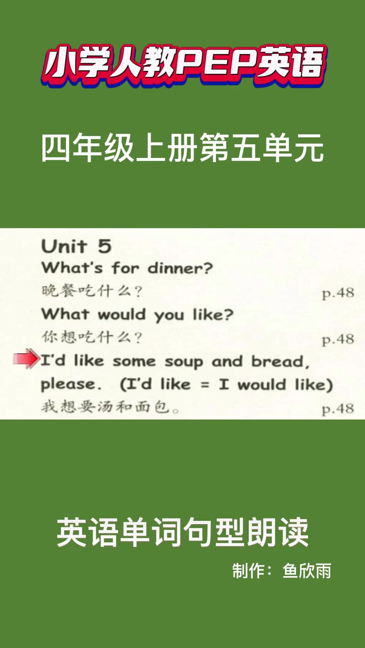 第5集|四年级上册人教PEP第五单元英语单词句型朗读 每天学习一点点 英语 教育