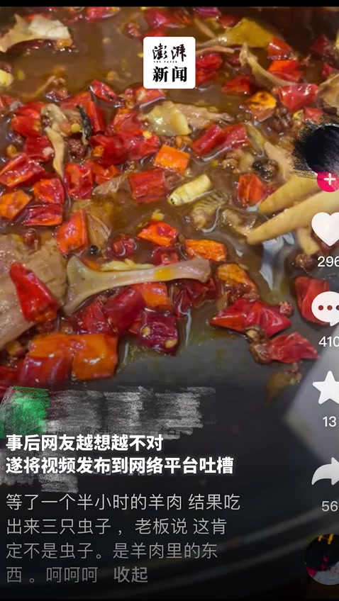 羊肉锅里吃出3条大肉虫?老板竟称是名贵“中药材”羊角虫