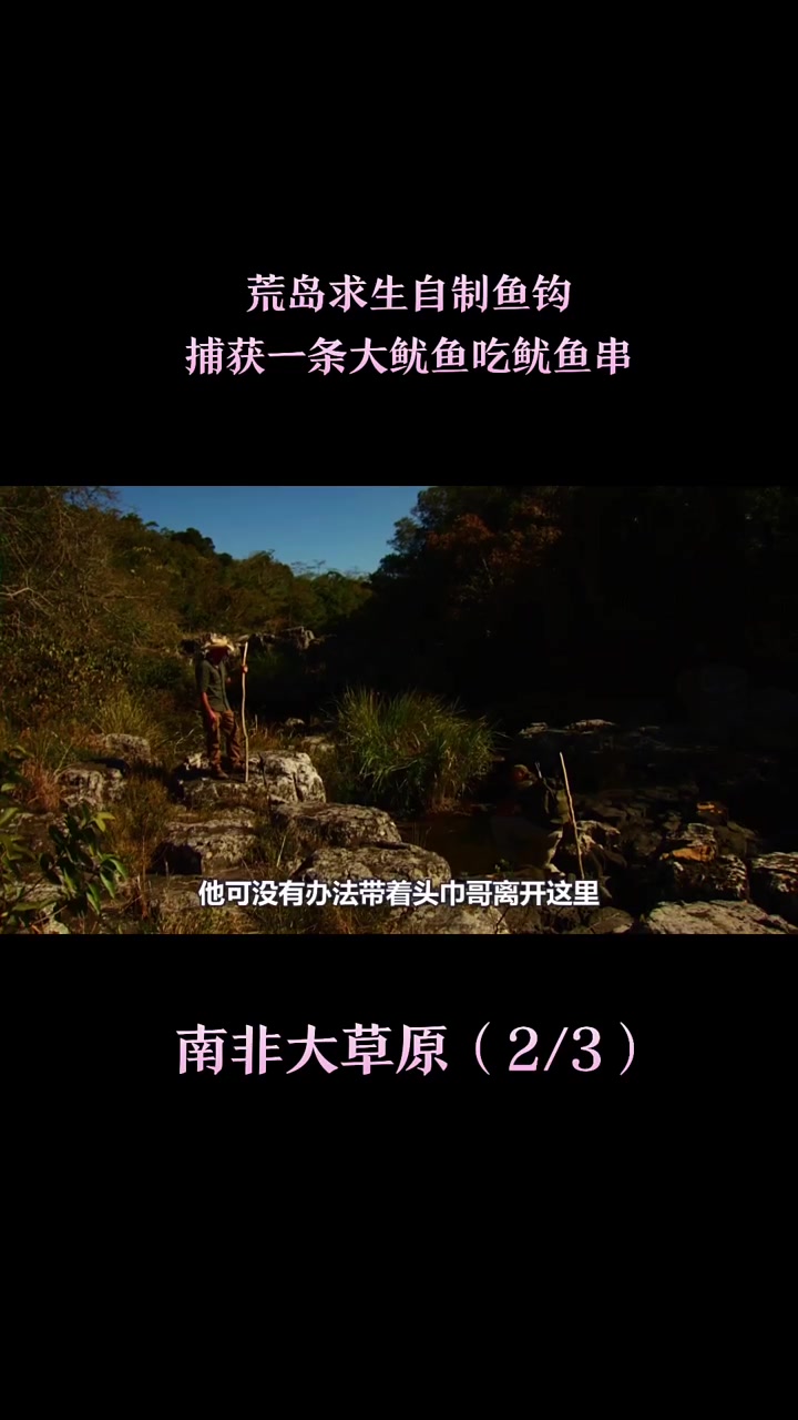 荒岛求生自制鱼钩,捕获一条大鱿鱼,吃鱿鱼串